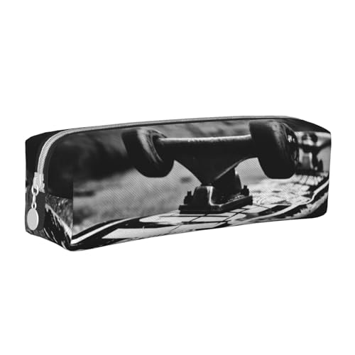 ESASAM Skate Boards Federmäppchen aus Leder mit Reißverschluss, dreidimensional, einfach und elegant, modisch und praktisch, weiß, Einheitsgröße, Schulrucksack von ESASAM