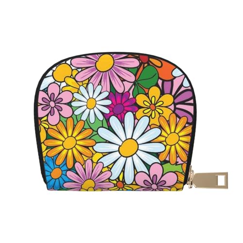 ESASAM Space Galaxy Leder Shell Card Bag - Kompakte und langlebige Kartenetui, mehrere Steckplätze Kartenorganizer, sicherer, tragbarer und großer Kartenhalter, Niedliche Cartoon-Blumen, Einheitsgröße von ESASAM