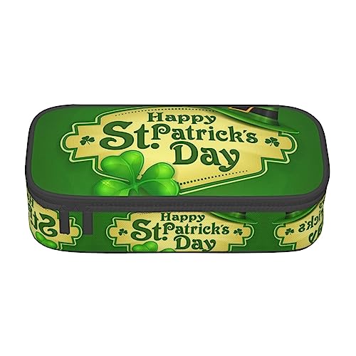 ESASAM Stilvolles Federmäppchen mit Aufdruck "Happy St. Patrick's Day", Oxford-Stoff, geräumiges und langlebiges Design für organisierte Aufbewahrung, Schwarz , Einheitsgröße, Kosmetikkoffer von ESASAM