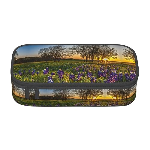 ESASAM Stilvolles Federmäppchen mit Lavendelwiese bei Sonnenuntergang, Frühlingsdruck, Oxford-Gewebe, geräumiges und langlebiges Design für organisierte Aufbewahrung, Schwarz , Einheitsgröße, von ESASAM