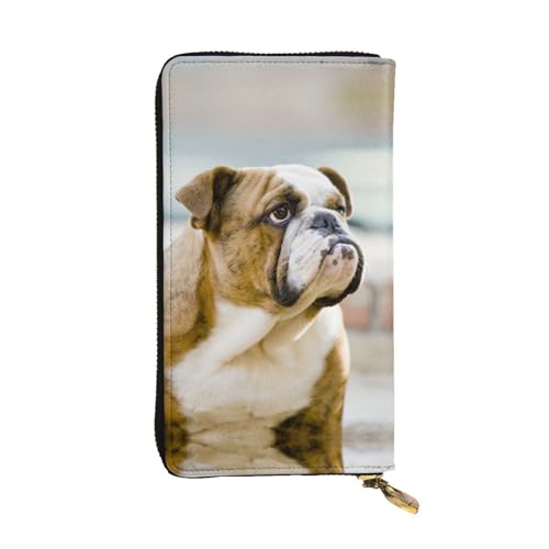 ESASAM Strass Schmetterling Leder Lange Clutch Geldbörse, hochwertiges Kunstleder und hochwertiger Metall-Reißverschluss, langlebig., Lustige englische Bulldogge, Einheitsgröße von ESASAM