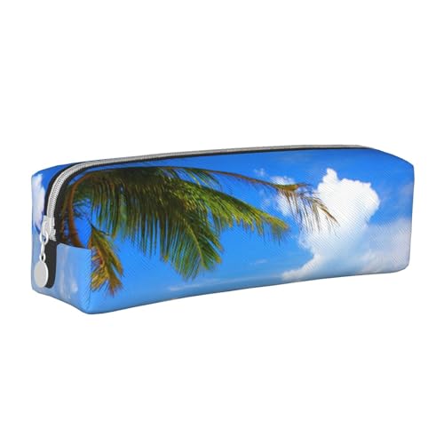 ESASAM Sunset Palm einfaches und stilvolles Leder-Federmäppchen – Schreibwaren-Organizer und Reiseaufbewahrung, Stifthalter, Federmäppchen, Reißverschluss-Tasche, Stifteetui, Kunstbedarf, weiß, von ESASAM