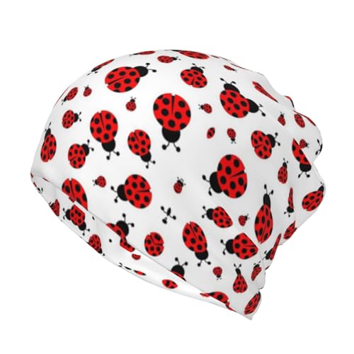 ESASAM Vielseitige Beanie-Mütze mit Marienkäfer-Aufdruck, multifunktional, Halstuch und Beanie-Kombination, Schwarz , Einheitsgröße von ESASAM