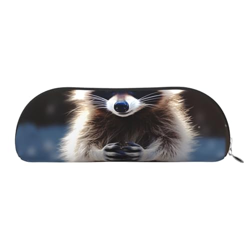 ESASAM Waschbär-Leder-Aufbewahrungstasche, halbrunde Form, einfach und modisch, silber, Einheitsgröße, Schulrucksack von ESASAM