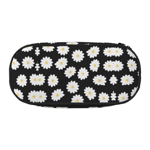 ESASAM Weiße Gänseblümchen-Federmäppchen - der notwendige Stauraum für Stifte, Bleistifte und Schreibwaren, Schwarz , Einheitsgröße, Schulranzen von ESASAM