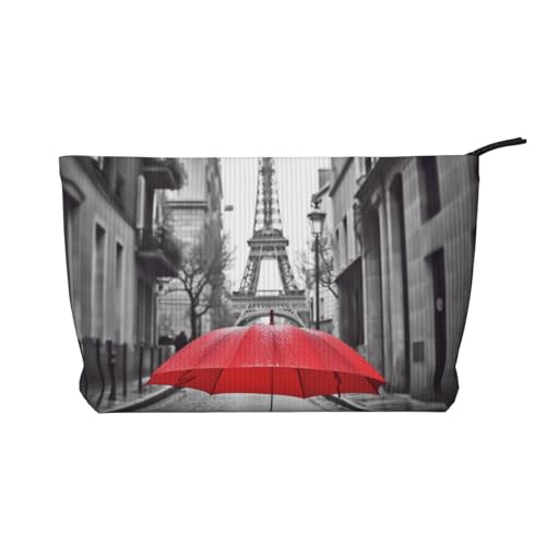 Eiffelturm Paris Street Red Umbrella Cord Make-up-Tasche mit stilvollem und langlebigem Reißverschluss-Design, Schwarz , Einheitsgröße von ESASAM