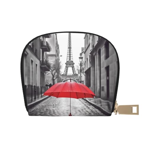 Eiffelturm Paris Street Red Umbrella Leder halbrunde Kartentasche kompakt und praktisch, einfach zu verstauen, weiß, Einheitsgröße von ESASAM