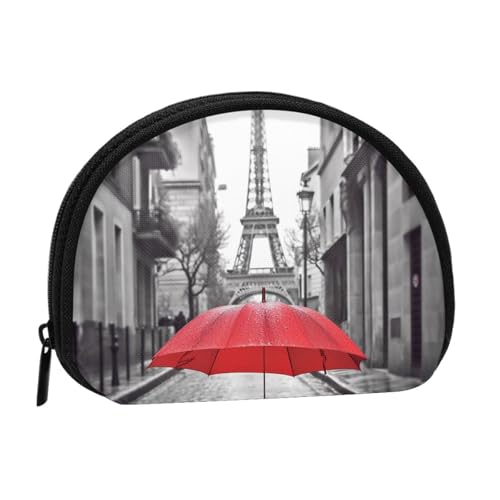 Eiffelturm Paris Street Red Umbrella Portable Mini Change Storage Bag, Stylish and Compact Coin Purse, Suitable for Daily Carry, Schwarz , Einheitsgröße von ESASAM