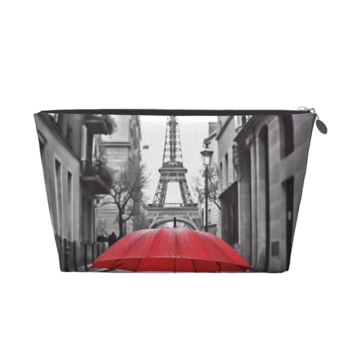 Eiffelturm Paris Street roter Regenschirm Leder Reise-Kulturmtasche stilvoll und langlebig, einfach zu tragen, silber, Einheitsgröße von ESASAM