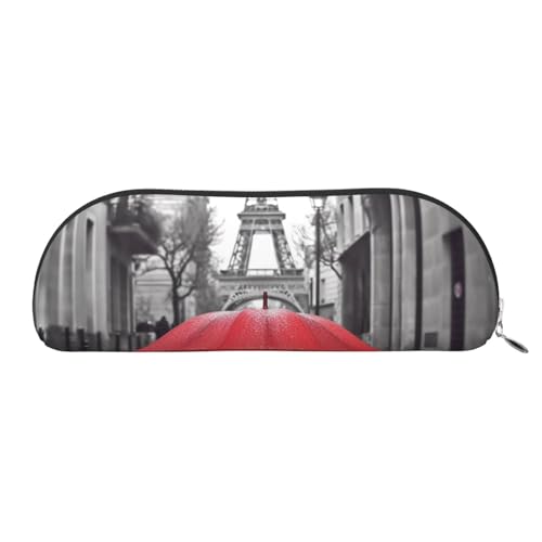 Eiffelturm Paris Street roter Regenschirm Leder halbrunde Aufbewahrungstasche, halbrunde Form, einfach und modisch, silber, Einheitsgröße, Schulrucksack von ESASAM