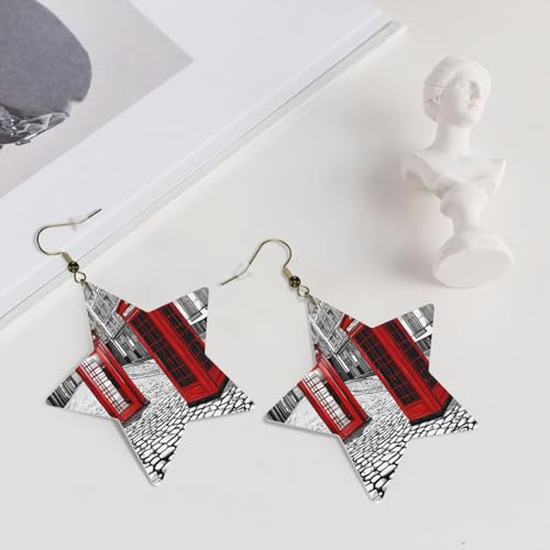 Elegante Leder-Stern-Ohrringe in London-Telefonzelle, modisches und einzigartiges Accessoire für den täglichen Gebrauch, Einheitsgröße von ESASAM