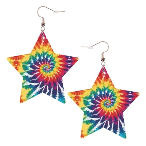 Elegante Leder-Stern-Ohrringe mit Batikfärbung in Regenbogenfarben, modisches und einzigartiges Accessoire für den täglichen Gebrauch, Einheitsgröße von ESASAM
