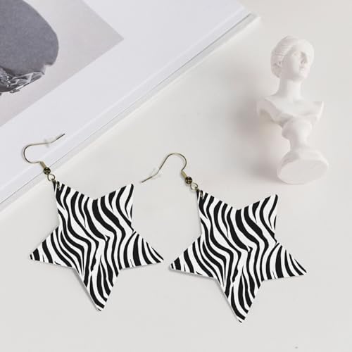 Elegante Leder-Stern-Ohrringe mit Zebramuster, modisches und einzigartiges Accessoire für den täglichen Gebrauch, Einheitsgröße von ESASAM