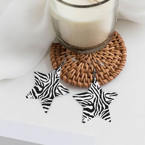 Elegante Leder-Stern-Ohrringe mit Zebramuster, modisches und einzigartiges Accessoire für den täglichen Gebrauch, Einheitsgröße von ESASAM