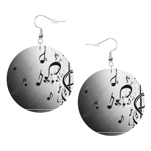 Elegante runde Leder-Ohrringe mit Musiknoten-Druck, modisches und einzigartiges Accessoire für den täglichen Gebrauch, Einheitsgröße von ESASAM
