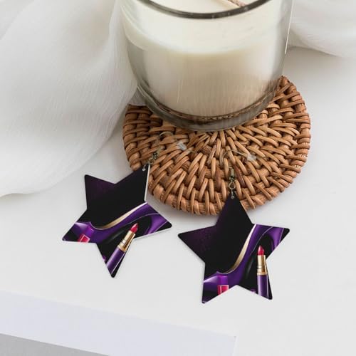 Elegante violette High Heels mit Lippenstift, elegante Leder-Stern-Ohrringe, modisches und einzigartiges Accessoire für den täglichen Gebrauch, Einheitsgröße von ESASAM