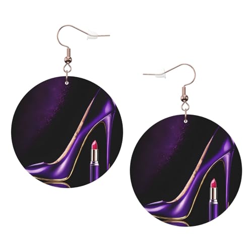 Elegante violette High Heels mit Lippenstift, elegante runde Leder-Ohrringe, modisches und einzigartiges Accessoire für den täglichen Gebrauch, Einheitsgröße von ESASAM