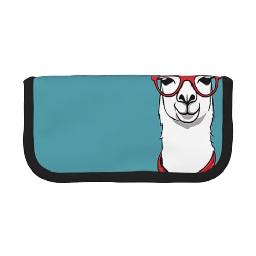 Federmäppchen aus Segeltuch, Motiv: Lama in einem Schal, großes Fassungsvermögen, robust und langlebig, einfach zu verstauen, Schwarz , Einheitsgröße, Schulrucksack von ESASAM