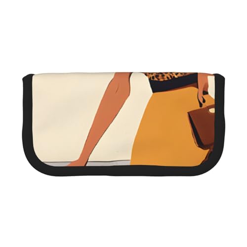 Federmäppchen aus Segeltuch, traditionelles afrikanisches Mädchen, großes Fassungsvermögen, robust und langlebig, einfach zu verstauen, Schwarz , Einheitsgröße, Schulrucksack von ESASAM