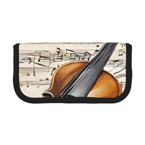 Federmäppchen aus Segeltuch mit Schmetterlingsmotiv und Cello, robust und langlebig, einfach zu verstauen, Schwarz , Einheitsgröße, Schulrucksack von ESASAM