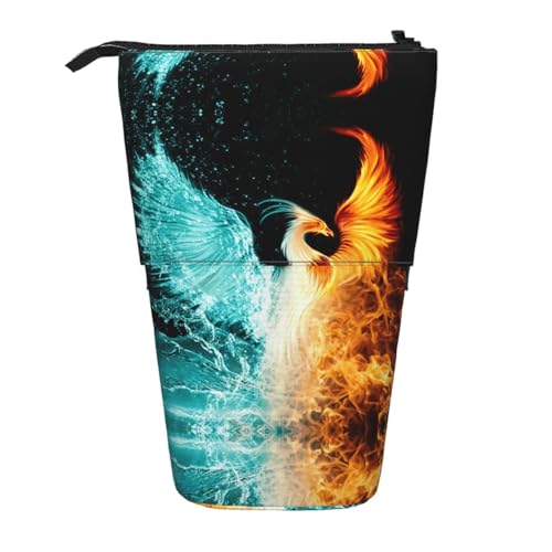Fire and Water Phoenix Vertikales einziehbares Federmäppchen, einfach zu bedienen, verstellbare Größe nach Bedarf, Schwarz , Einheitsgröße, Schulranzen von ESASAM