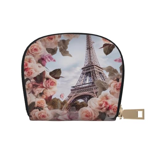 Flower Paris Eiffelturm Leder halbrunde Kartentasche, kompakt und praktisch, einfach zu verstauen, weiß, Einheitsgröße von ESASAM