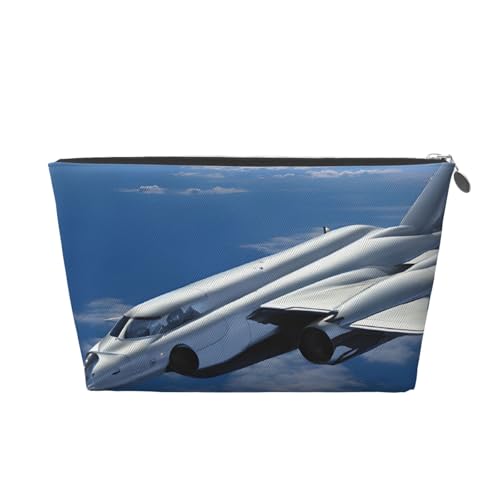 Flying Airplane Leder-Reise-Kulturbeutel, ein modischer und praktischer Make-up-Organizer, silber, Einheitsgröße Flying Airplane Leder-Reise-Kulturbeutel, ein modischer und praktischer Make-up-Organizer, silber, Einheitsgröße von ESASAM