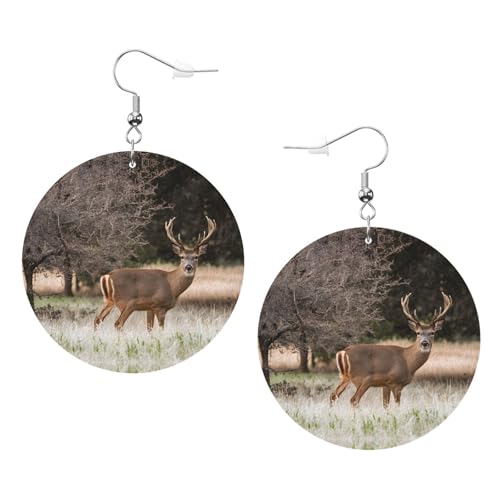 Free Whitetail Deer Elegante runde Leder-Ohrringe, modisches und einzigartiges Accessoire für den täglichen Gebrauch, Einheitsgröße von ESASAM