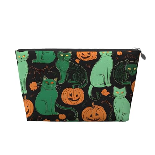 Green Ghost Kulturbeutel aus Leder, Motiv: Horror, Halloween, Kürbis, ein modischer und praktischer Make-up-Organizer, silber, Einheitsgröße Green Ghost Kulturbeutel aus Leder, Motiv: Horror, Halloween, Kürbis, ein modischer und praktischer Make-up-Organizer, silber, Einheitsgröße von ESASAM