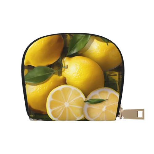 Halbrunde Kartentasche aus Leder, Gelb Zitrone, kompakt und praktisch, einfach zu verstauen, weiß, Einheitsgröße von ESASAM