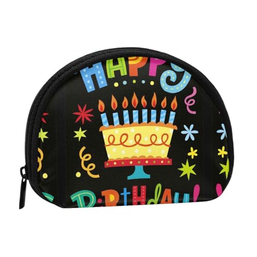 Happy Birthday Big Cake Print Mini-Münzen-Aufbewahrungstasche – Volldruck-Design, Polyesterfaser-Material, kompakte Größe, bequem und vielseitig, Schwarz , Einheitsgröße von ESASAM