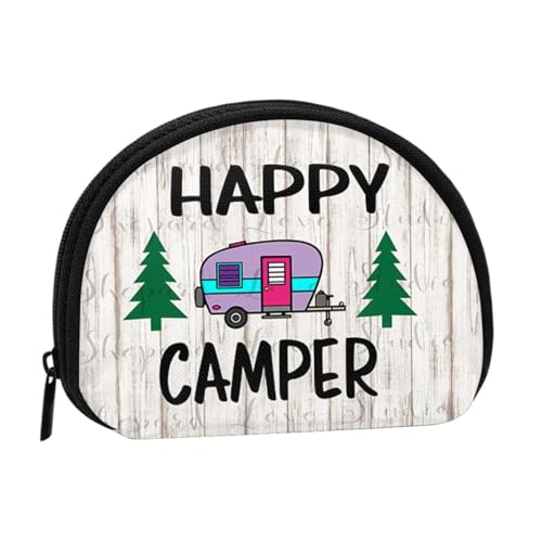 Happy Camper Mini-Münzen-Aufbewahrungstasche – Volldruck-Design, Polyesterfaser-Material, kompakte Größe, bequem und vielseitig, Schwarz , Einheitsgröße von ESASAM