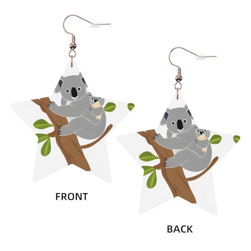Hugging Tree Koala elegante Leder-Stern-Ohrringe, modisches und einzigartiges Accessoire für den täglichen Gebrauch, Einheitsgröße von ESASAM