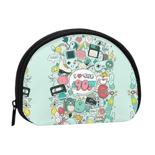 I Love The 90s Illustration Print Mini Coin Storage Bag - Full-Print Design, Polyester Fiber Material, Compact Size, Convenient and Versatile, Schwarz , Einheitsgröße von ESASAM