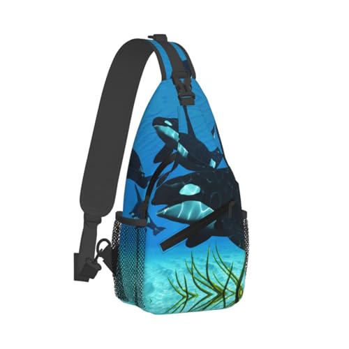 Killer Whales Swim Along Chest Bag, Lightweight Straps, Sturdy And Durable, Suitable For Most People, Schwarz , Einheitsgröße von ESASAM