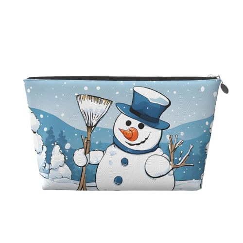 Kulturbeutel aus Leder mit Schneemänner-Motiv, modischer und praktischer Make-up-Organizer, silber, Einheitsgröße von ESASAM