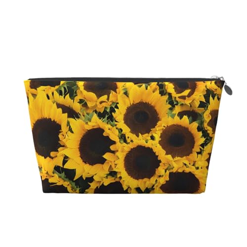 Kulturbeutel aus Leder mit Sonnenblumen-Motiv, ein modischer und praktischer Make-up-Organizer, silber, Einheitsgröße von ESASAM