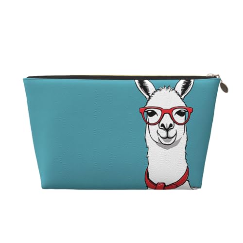 Lama in einem Schal, Leder-Reise-Kulturbeutel, ein modischer und praktischer Make-up-Organizer, gold, Einheitsgröße von ESASAM