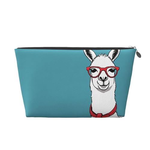 Lama in einem Schal, Leder-Reise-Kulturbeutel, ein modischer und praktischer Make-up-Organizer, silber, Einheitsgröße von ESASAM