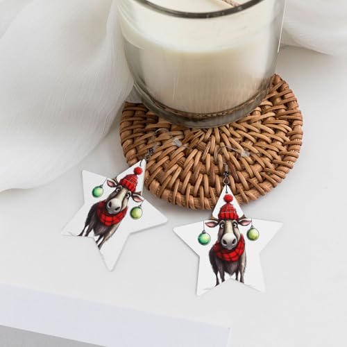 Lustige Weihnachts-Elch-Ohrringe mit elegantem Leder-Stern-Motiv, modisches und einzigartiges Accessoire für den täglichen Gebrauch, Einheitsgröße von ESASAM
