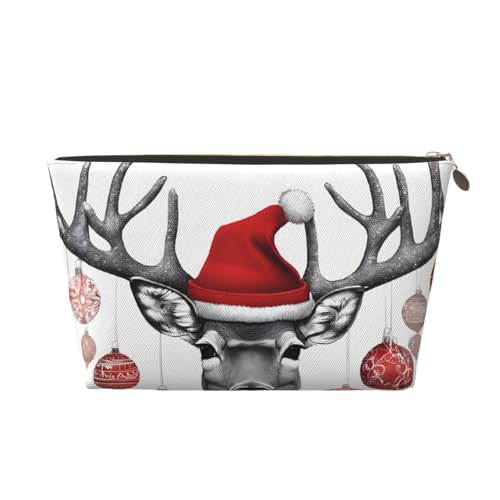 Lustiger Weihnachts-Elch-Leder-Reise-Kulturbeutel, ein modischer und praktischer Make-up-Organizer, gold, Einheitsgröße von ESASAM