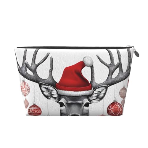 Lustiger Weihnachts-Elch-Leder-Reise-Kulturbeutel, ein modischer und praktischer Make-up-Organizer, silber, Einheitsgröße Lustiger Weihnachts-Elch-Leder-Reise-Kulturbeutel, ein modischer und praktischer Make-up-Organizer, silber, Einheitsgröße von ESASAM