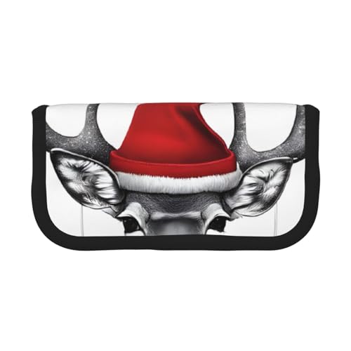 Lustiges Weihnachts-Elch-Federmäppchen aus Segeltuch, große Kapazität, robust und langlebig, einfach zu verstauen, Schwarz , Einheitsgröße, Schulrucksack von ESASAM