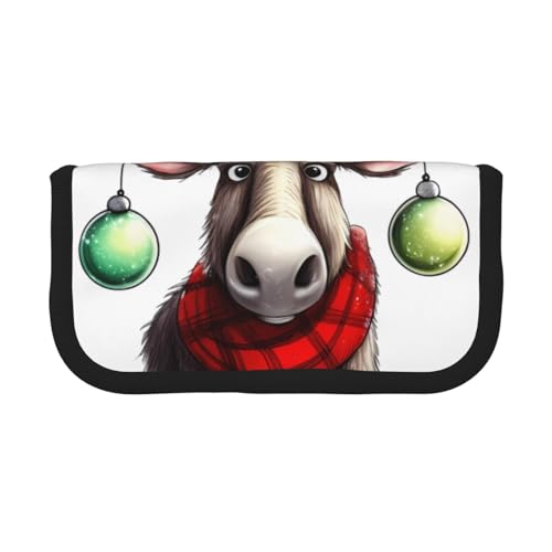 Lustiges Weihnachts-Elch-Federmäppchen aus Segeltuch, große Kapazität, robust und langlebig, einfach zu verstauen, Schwarz , Einheitsgröße, Schulrucksack von ESASAM