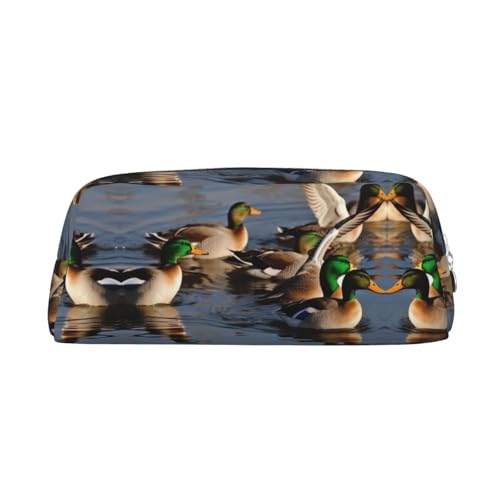 Mallard Ducks Federmäppchen aus Leder, mit Reißverschluss, dreidimensional, einfach und elegant, modisch und praktisch, silber, Einheitsgröße, Schulranzen von ESASAM