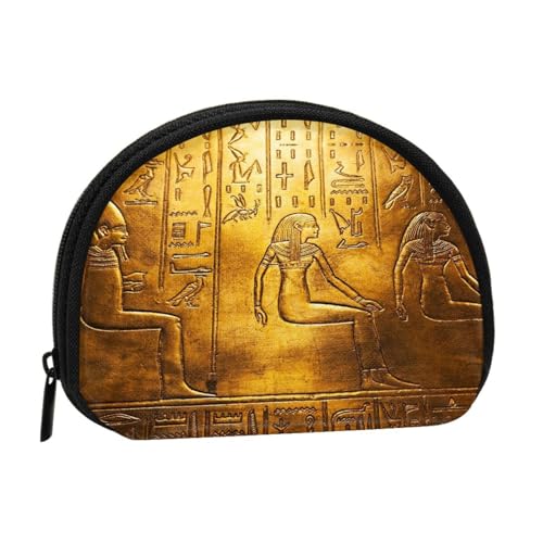 Mini-Münzen-Aufbewahrungstasche mit Ägypten-Hieroglyphen-Druck, Volldruck-Design, Polyesterfaser-Material, kompakte Größe, praktisch und vielseitig, Schwarz , Einheitsgröße von ESASAM