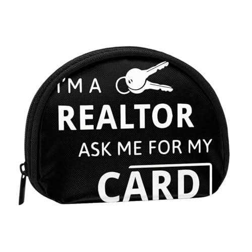 Mini-Münzen-Aufbewahrungstasche mit Aufdruck "I'm A Realtor Ask Me", Volldruck-Design, Polyesterfaser-Material, kompakte Größe, praktisch und vielseitig, Schwarz , Einheitsgröße von ESASAM