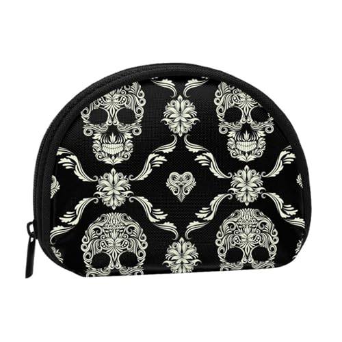 Mini-Münzen-Aufbewahrungstasche mit Blumen-Totenkopf-Motiv, Volldruck-Design, Polyesterfaser-Material, kompakte Größe, praktisch und vielseitig, Schwarz , Einheitsgröße von ESASAM