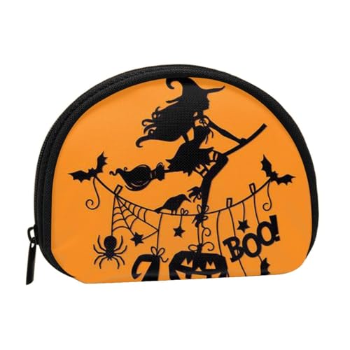 Mini-Münzen-Aufbewahrungstasche mit Halloween-Hexen-Motiv – Volldruck-Design, Polyesterfaser-Material, kompakte Größe, bequem und vielseitig, Schwarz , Einheitsgröße von ESASAM