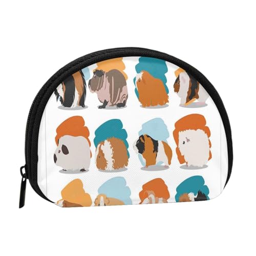 Mini-Münzen-Aufbewahrungstasche mit Meerschweinchen-Illustrationsdruck, Volldruck-Design, Polyesterfaser-Material, kompakte Größe, praktisch und vielseitig, Schwarz , Einheitsgröße von ESASAM